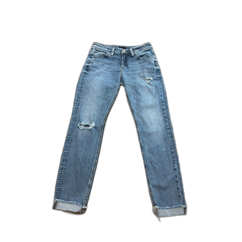 Silver Jeans Boyfriend Womens 27x27 Distressed Stretch Denim Rolled Hem Blue